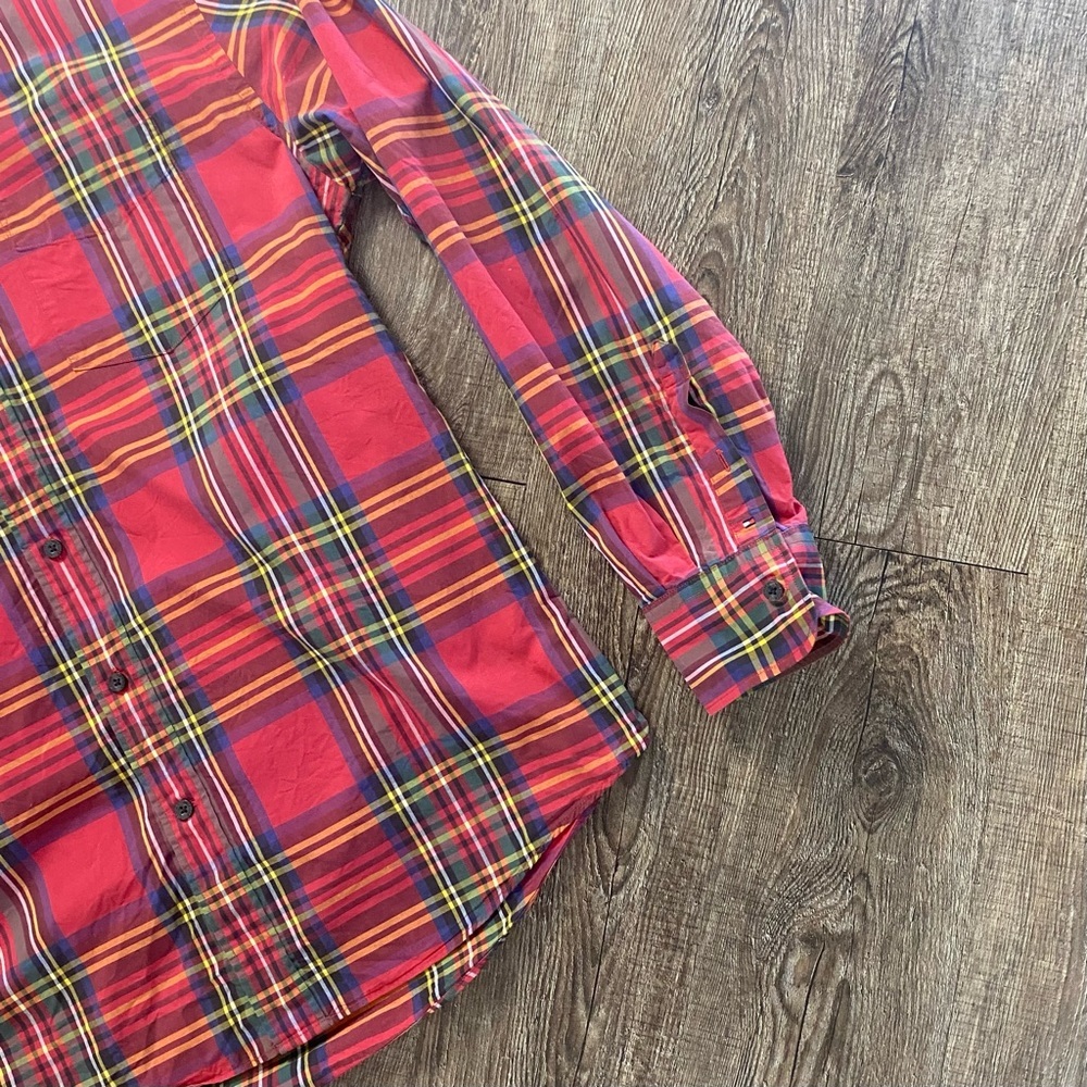 Tommy Hilfgher Shirt Men XL Red Plaid Cotton Long Sleeve Button Down Slim Fit - Picture 5 of 10